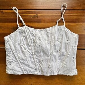 JASON WU White Eyelet Corset Top XS Smocked Back Crop Cami